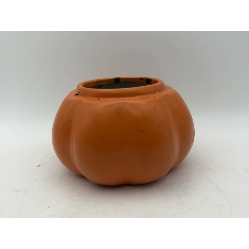 Halloween Jack O Lantern Pumpkin Ceramic Candle Holder Orange Black Decor